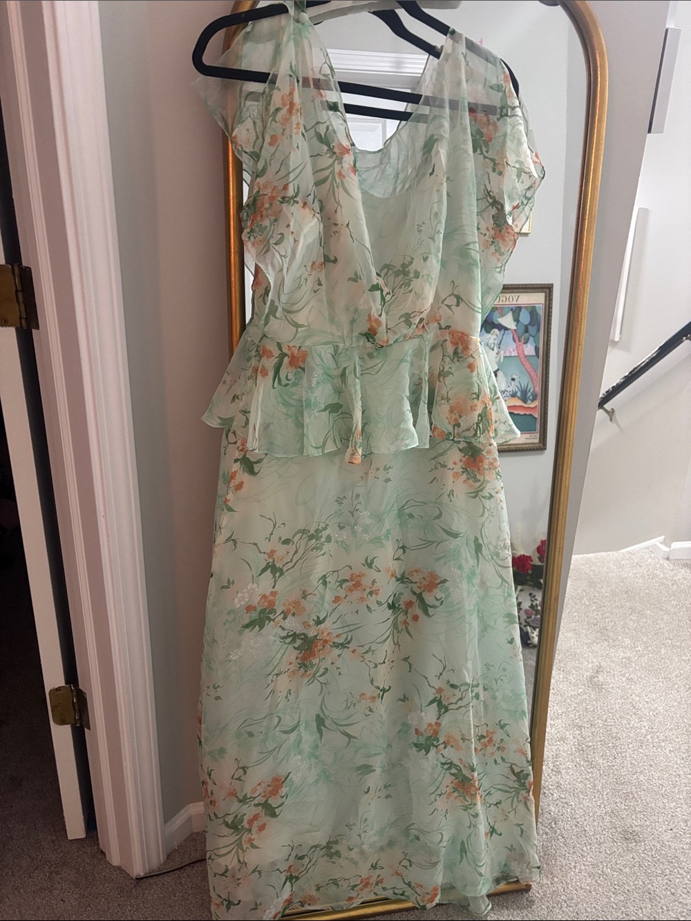 Mint Green Floral Ruffle Peplum Maxi Dress